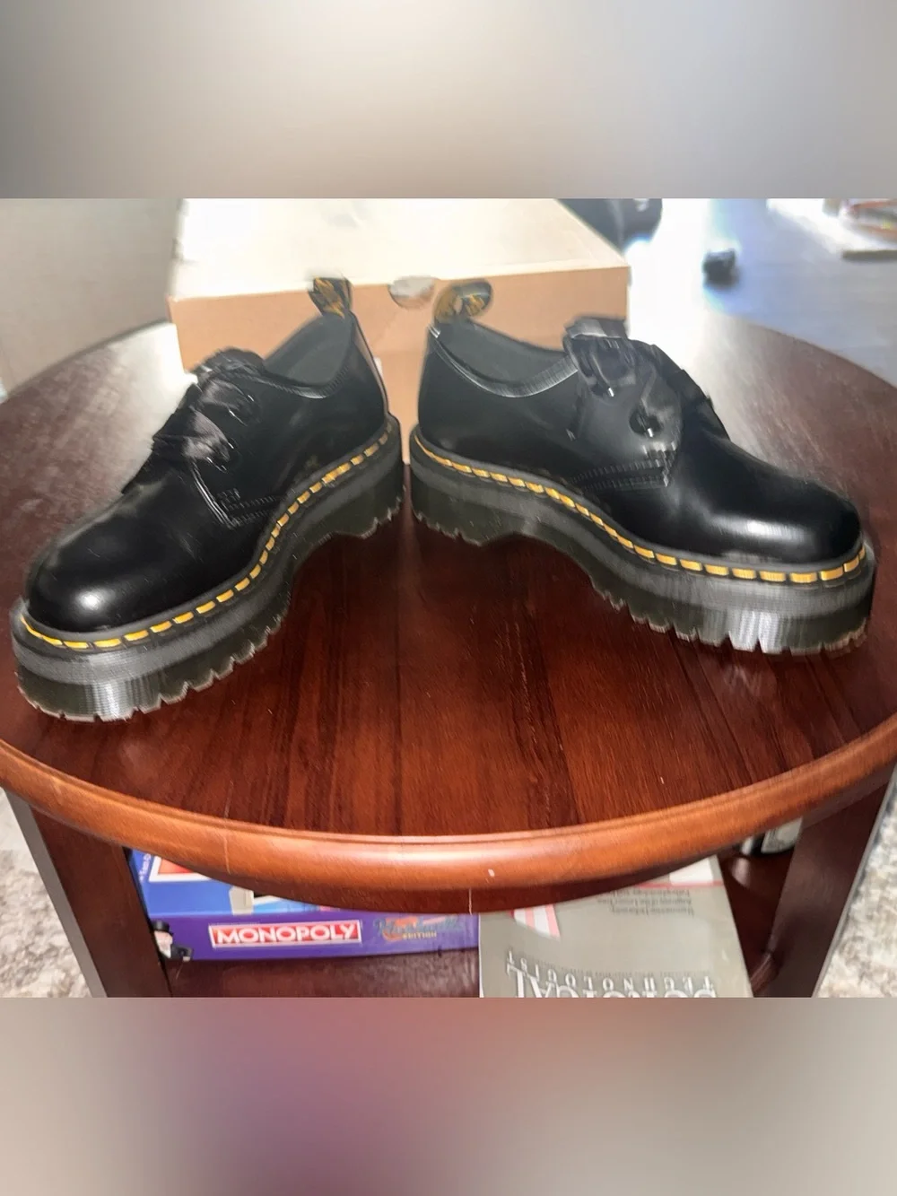 Dr. Martens Holly Quad Platform Shoes Black Ribbon Laces Women’s 8